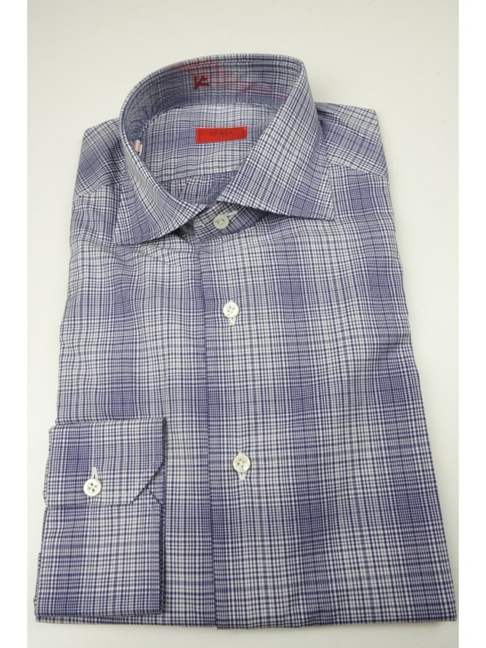 Isaia Purple White Plaid Long Sleeve Cotton Dress Shirt 15.5/39 NEW